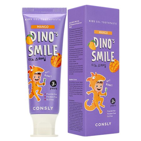 Детская гелевая зубная паста с ксилитом и вкусом манго, 60 гр | Consly Dino's Smile Kids Gel Toothpaste Mango фото 1