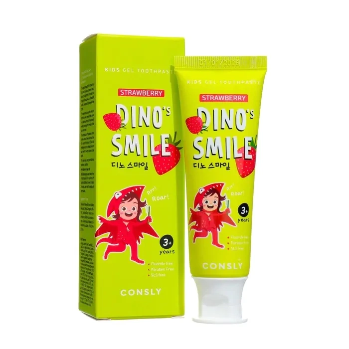 Детская гелевая зубная паста с ксилитом и вкусом клубники, 60 гр | Consly Dino's Smile Kids Gel Toothpaste Strawberry фото 1