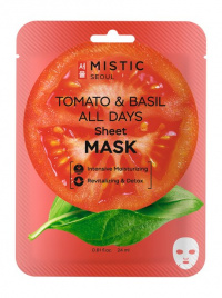 MISTIC Тканевая маска для лица с томатом и базиликом TOMATO & BASIL ALL DAYS Sheet MASK 24 мл