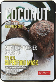 Маска для лица тканевая КОКОС, 25 мл | DERMAL It's Real Superfood Mask Coconut