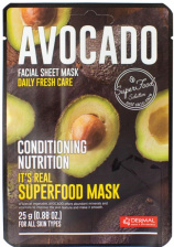 Маска для лица тканевая АВОКАДО, 25 мл | DERMAL It's Real Superfood Mask Avocado