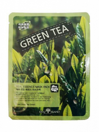 Маска для лица тканевая зеленый чай, 25 мл | May Island Real Essense Green Tea Mask Pack фото 1