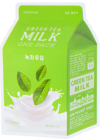 Тканевая маска успокаивающая с экстрактом зеленого чая и гамамелиса, 21 мл | A'PIEU Green Tea Milk One-Pack фото 1