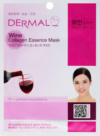 Маска для лица тканевая красное вино и коллаген, 23 гр | DERMAL Wine Collagen Essence Mask фото 1