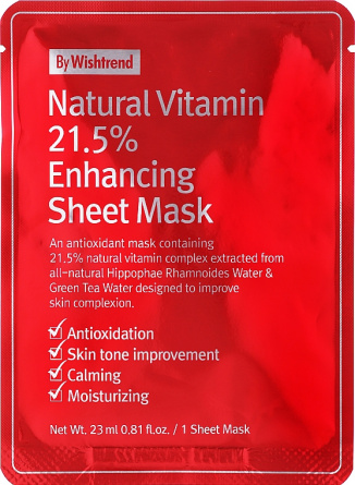 Маска тканевая витаминная, 23 мл | BY WISHTREND Natural Vitamin C 21.5% Enhancing Sheet Mask фото 1