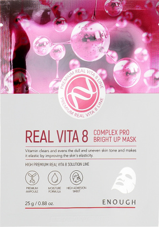 Маска тканевая с витаминами, 25 гр | ENOUGH Real Vita 8 Complex Pro Bright Up Mask фото 1