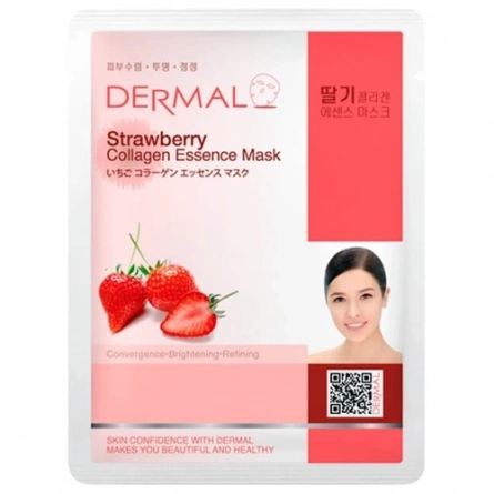 Маска для лица тканевая клубника и коллаген, 23 гр | DERMAL Strawberry Collagen Essence Mask фото 1