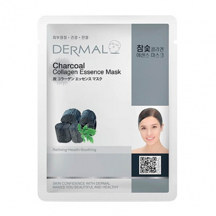 Маска для лица тканевая УГОЛЬ и КОЛЛАГЕН, 23 гр | DERMAL Charcoal Collagen Essence Mask фото 1