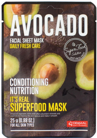 Маска для лица тканевая АВОКАДО, 25 мл | DERMAL It's Real Superfood Mask Avocado фото 1
