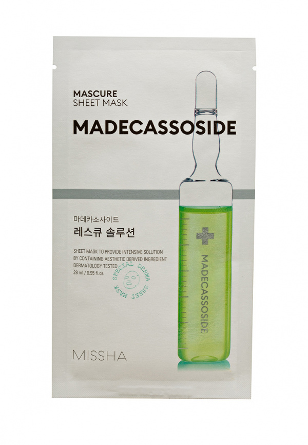 Восстанавливающая тканевая маска с мадекассосидом, 28 мл | MISSHA MASCURE RESCUE SOLUTION SHEET MASK MADECASSOSIDE фото 1