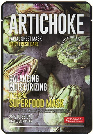 Маска для лица тканевая АРТИШОК, 25 мл | DERMAL It's Real Superfood Mask Artichoke фото 1
