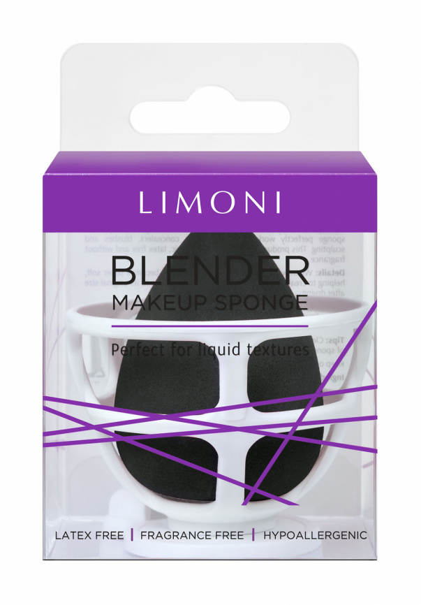 Спонж для макияжа в наборе с корзинкой, 1 шт | LIMONI Blender Makeup Sponge Black фото 1