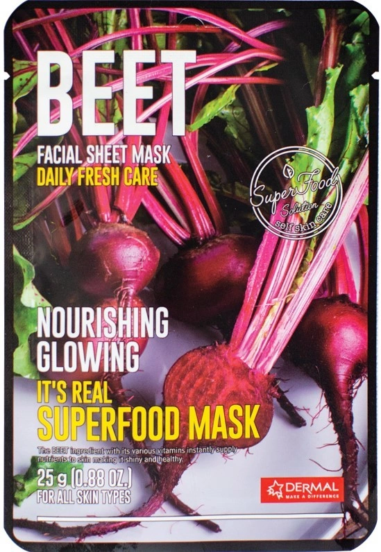 Маска для лица тканевая СВЕКЛА, 25 мл | DERMAL It's Real Superfood Mask Beet фото 1
