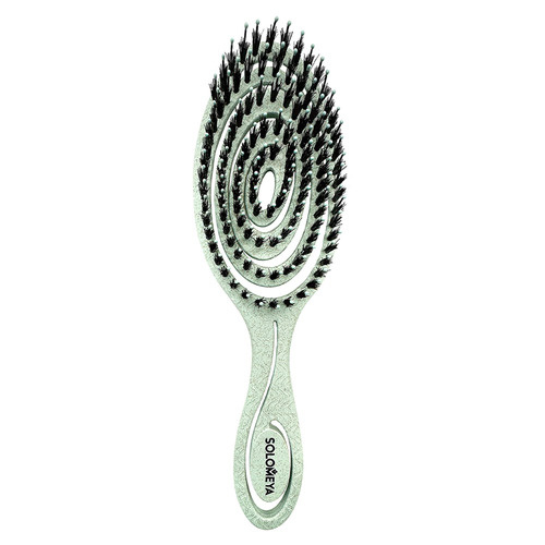 Подвижная био-расческа для волос c натуральной щетиной (зеленая), 1 шт | SOLOMEYA Detangling Bio Hair Brush With Natural Boar Bristle Green фото 1