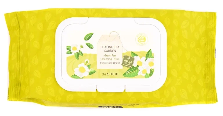 Очищающие влажные салфетки с зеленым чаем, 60 шт | THE SAEM Healing Tea Garden Green Tea Cleansing Tissue фото 1