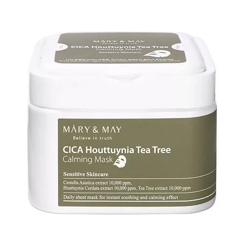 Набор успокаивающих тканевых масок, 400 мл/30 шт | Mary&May Cica Houttuynia Tea Tree Calming Mask фото 1