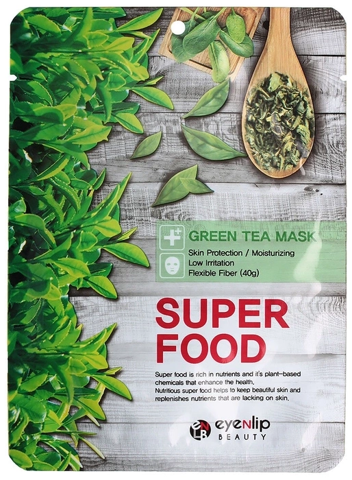 Маска для лица тканевая с зеленым чаем, 23 мл | EYENLIP SUPER FOOD GREEN TEA MASK фото 1